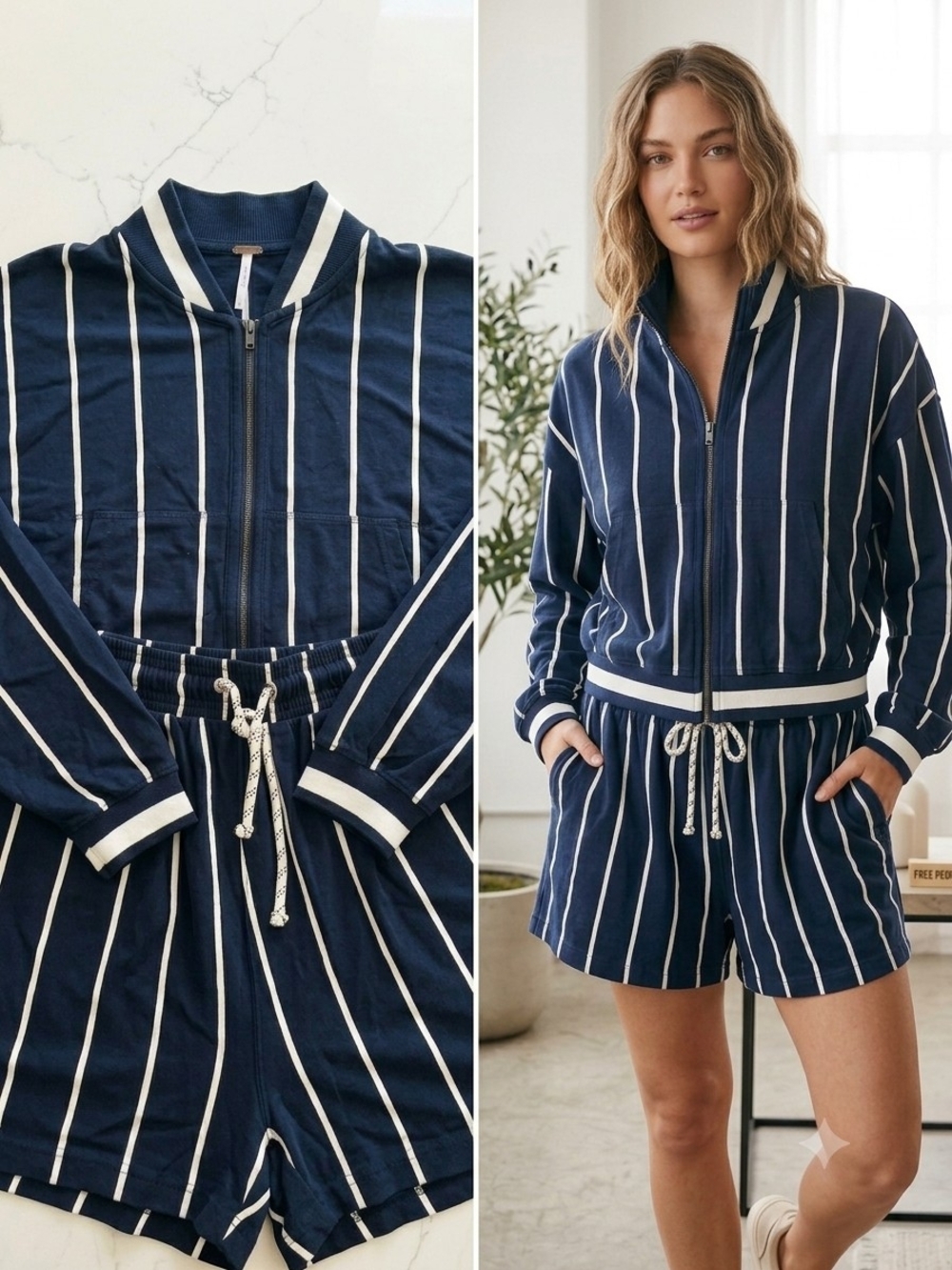 FP Movement by Free People Navy and White Striped Launge Set